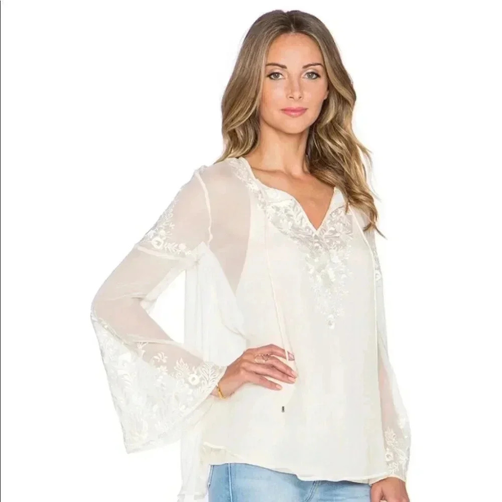 Haute Hippie Floral Peasant Blouse Antique Ivory